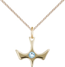 [5431GF-STN3/18GF] 14kt Gold Filled Holy Spirit Pendant with a 3mm Aqua Swarovski stone on a 18 inch Gold Filled Light Curb chain