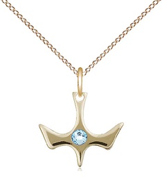 [5431GF-STN3/18GF] 14kt Gold Filled Holy Spirit Pendant with a 3mm Aqua Swarovski stone on a 18 inch Gold Filled Light Curb chain