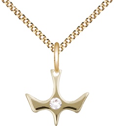 [5431GF-STN4/18G] 14kt Gold Filled Holy Spirit Pendant with a 3mm Crystal Swarovski stone on a 18 inch Gold Plate Light Curb chain