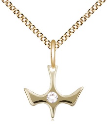 [5431GF-STN4/18G] 14kt Gold Filled Holy Spirit Pendant with a 3mm Crystal Swarovski stone on a 18 inch Gold Plate Light Curb chain