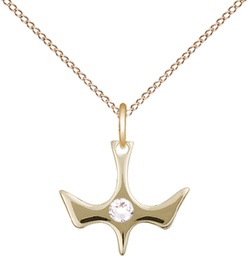 [5431GF-STN4/18GF] 14kt Gold Filled Holy Spirit Pendant with a 3mm Crystal Swarovski stone on a 18 inch Gold Filled Light Curb chain