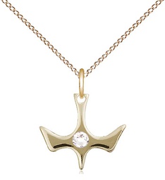 [5431GF-STN4/18GF] 14kt Gold Filled Holy Spirit Pendant with a 3mm Crystal Swarovski stone on a 18 inch Gold Filled Light Curb chain