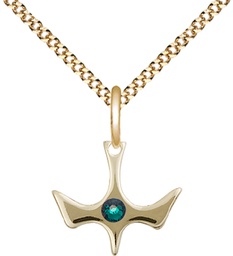 [5431GF-STN5/18G] 14kt Gold Filled Holy Spirit Pendant with a 3mm Emerald Swarovski stone on a 18 inch Gold Plate Light Curb chain