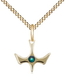 [5431GF-STN5/18G] 14kt Gold Filled Holy Spirit Pendant with a 3mm Emerald Swarovski stone on a 18 inch Gold Plate Light Curb chain