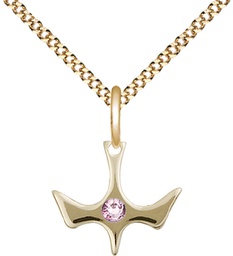 [5431GF-STN6/18G] 14kt Gold Filled Holy Spirit Pendant with a 3mm Light Amethyst Swarovski stone on a 18 inch Gold Plate Light Curb chain