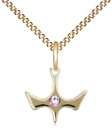 [5431GF-STN6/18G] 14kt Gold Filled Holy Spirit Pendant with a 3mm Light Amethyst Swarovski stone on a 18 inch Gold Plate Light Curb chain