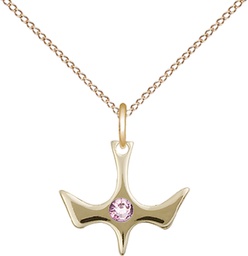 [5431GF-STN6/18GF] 14kt Gold Filled Holy Spirit Pendant with a 3mm Light Amethyst Swarovski stone on a 18 inch Gold Filled Light Curb chain