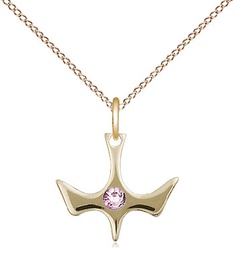 [5431GF-STN6/18GF] 14kt Gold Filled Holy Spirit Pendant with a 3mm Light Amethyst Swarovski stone on a 18 inch Gold Filled Light Curb chain