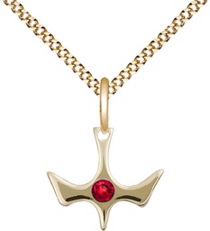 [5431GF-STN7/18G] 14kt Gold Filled Holy Spirit Pendant with a 3mm Ruby Swarovski stone on a 18 inch Gold Plate Light Curb chain