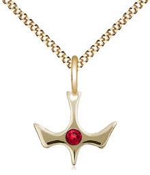 [5431GF-STN7/18G] 14kt Gold Filled Holy Spirit Pendant with a 3mm Ruby Swarovski stone on a 18 inch Gold Plate Light Curb chain