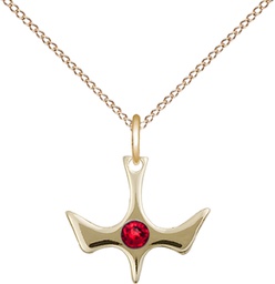 [5431GF-STN7/18GF] 14kt Gold Filled Holy Spirit Pendant with a 3mm Ruby Swarovski stone on a 18 inch Gold Filled Light Curb chain