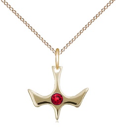 [5431GF-STN7/18GF] 14kt Gold Filled Holy Spirit Pendant with a 3mm Ruby Swarovski stone on a 18 inch Gold Filled Light Curb chain