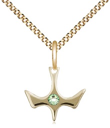 [5431GF-STN8/18G] 14kt Gold Filled Holy Spirit Pendant with a 3mm Peridot Swarovski stone on a 18 inch Gold Plate Light Curb chain