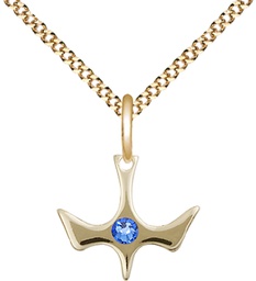 [5431GF-STN9/18G] 14kt Gold Filled Holy Spirit Pendant with a 3mm Sapphire Swarovski stone on a 18 inch Gold Plate Light Curb chain