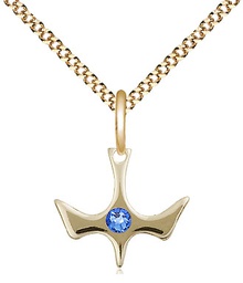 [5431GF-STN9/18G] 14kt Gold Filled Holy Spirit Pendant with a 3mm Sapphire Swarovski stone on a 18 inch Gold Plate Light Curb chain