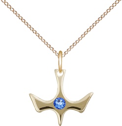 [5431GF-STN9/18GF] 14kt Gold Filled Holy Spirit Pendant with a 3mm Sapphire Swarovski stone on a 18 inch Gold Filled Light Curb chain