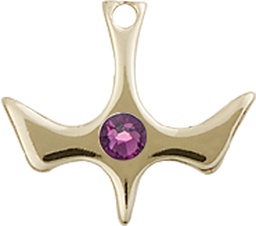 [5431KT-STN2] 14kt Gold Holy Spirit Medal with a 3mm Amethyst Swarovski stone