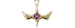 [5431KT-STN2] 14kt Gold Holy Spirit Medal with a 3mm Amethyst Swarovski stone