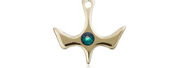 [5431KT-STN5] 14kt Gold Holy Spirit Medal with a 3mm Emerald Swarovski stone