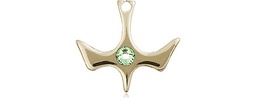 [5431KT-STN8] 14kt Gold Holy Spirit Medal with a 3mm Peridot Swarovski stone