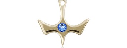 [5431KT-STN9] 14kt Gold Holy Spirit Medal with a 3mm Sapphire Swarovski stone