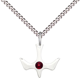 [5431SS-STN1/18S] Sterling Silver Holy Spirit Pendant with a 3mm Garnet Swarovski stone on a 18 inch Light Rhodium Light Curb chain