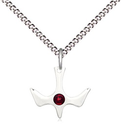 [5431SS-STN1/18S] Sterling Silver Holy Spirit Pendant with a 3mm Garnet Swarovski stone on a 18 inch Light Rhodium Light Curb chain