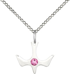 [5431SS-STN10/18SS] Sterling Silver Holy Spirit Pendant with a 3mm Rose Swarovski stone on a 18 inch Sterling Silver Light Curb chain