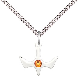 [5431SS-STN11/18S] Sterling Silver Holy Spirit Pendant with a 3mm Topaz Swarovski stone on a 18 inch Light Rhodium Light Curb chain