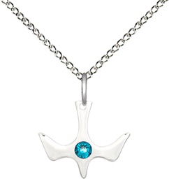 [5431SS-STN12/18SS] Sterling Silver Holy Spirit Pendant with a 3mm Zircon Swarovski stone on a 18 inch Sterling Silver Light Curb chain