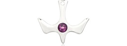 [5431SS-STN2] Sterling Silver Holy Spirit Medal with a 3mm Amethyst Swarovski stone