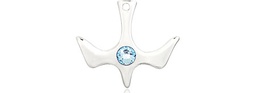 [5431SS-STN3] Sterling Silver Holy Spirit Medal with a 3mm Aqua Swarovski stone