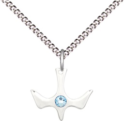 [5431SS-STN3/18S] Sterling Silver Holy Spirit Pendant with a 3mm Aqua Swarovski stone on a 18 inch Light Rhodium Light Curb chain