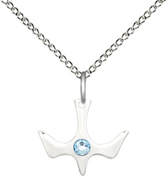 [5431SS-STN3/18SS] Sterling Silver Holy Spirit Pendant with a 3mm Aqua Swarovski stone on a 18 inch Sterling Silver Light Curb chain