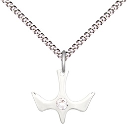 [5431SS-STN4/18S] Sterling Silver Holy Spirit Pendant with a 3mm Crystal Swarovski stone on a 18 inch Light Rhodium Light Curb chain