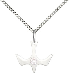 [5431SS-STN4/18SS] Sterling Silver Holy Spirit Pendant with a 3mm Crystal Swarovski stone on a 18 inch Sterling Silver Light Curb chain