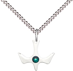 [5431SS-STN5/18S] Sterling Silver Holy Spirit Pendant with a 3mm Emerald Swarovski stone on a 18 inch Light Rhodium Light Curb chain