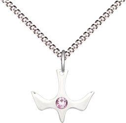 [5431SS-STN6/18S] Sterling Silver Holy Spirit Pendant with a 3mm Light Amethyst Swarovski stone on a 18 inch Light Rhodium Light Curb chain