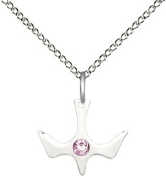 [5431SS-STN6/18SS] Sterling Silver Holy Spirit Pendant with a 3mm Light Amethyst Swarovski stone on a 18 inch Sterling Silver Light Curb chain