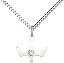 [5431SS-STN8/18S] Sterling Silver Holy Spirit Pendant with a 3mm Peridot Swarovski stone on a 18 inch Light Rhodium Light Curb chain