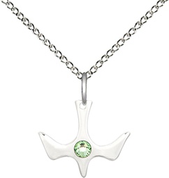 [5431SS-STN8/18SS] Sterling Silver Holy Spirit Pendant with a 3mm Peridot Swarovski stone on a 18 inch Sterling Silver Light Curb chain