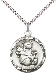 [5435SS/18S] Sterling Silver Saint Lucy Pendant on a 18 inch Light Rhodium Light Curb chain