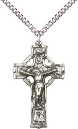 [5440SS/24SS] Sterling Silver Celtic Crucifix Pendant on a 24 inch Sterling Silver Heavy Curb chain