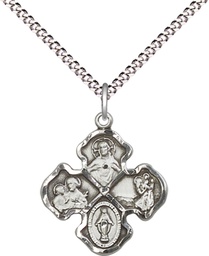 [5441SS/18S] Sterling Silver 4-Way Pendant on a 18 inch Light Rhodium Light Curb chain