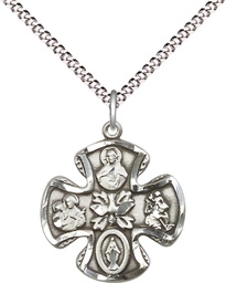 [5443SS/18S] Sterling Silver 5-Way Pendant on a 18 inch Light Rhodium Light Curb chain