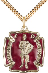 [5445EGF/24G] 14kt Gold Filled Saint Florian Pendant on a 24 inch Gold Plate Heavy Curb chain