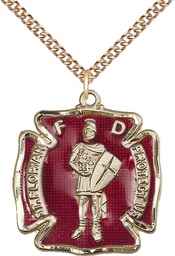 [5445EGF/24GF] 14kt Gold Filled Saint Florian Pendant on a 24 inch Gold Filled Heavy Curb chain