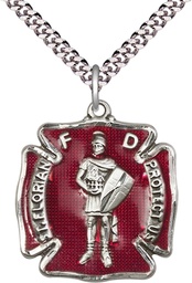 [5445ESS/24S] Sterling Silver Saint Florian Pendant on a 24 inch Light Rhodium Heavy Curb chain