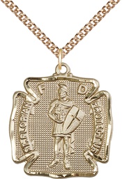 [5445GF/24GF] 14kt Gold Filled Saint Florian Pendant on a 24 inch Gold Filled Heavy Curb chain