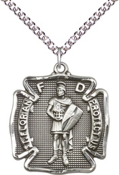 [5445SS/24SS] Sterling Silver Saint Florian Pendant on a 24 inch Sterling Silver Heavy Curb chain